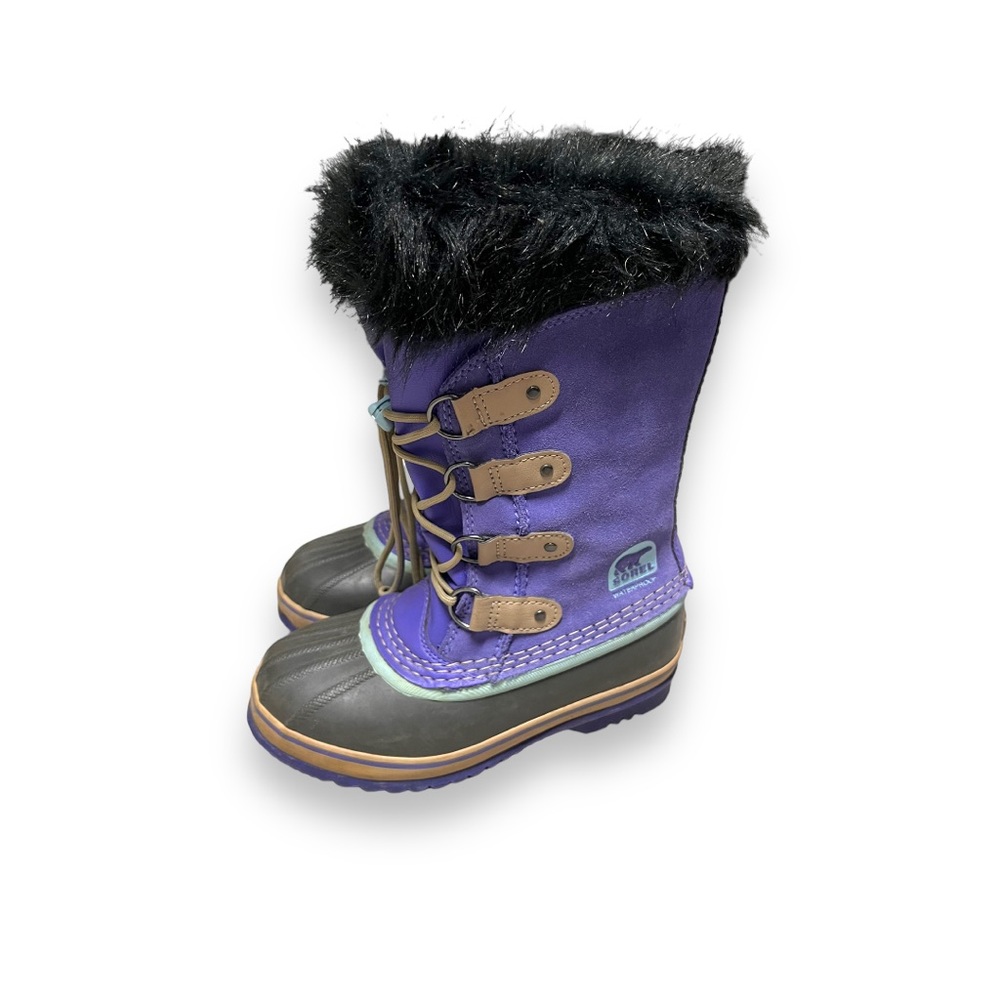 Sorel Girls Purple Winter Snow Boots Faux Fur Trim Lace Up Size 3 Little Kid